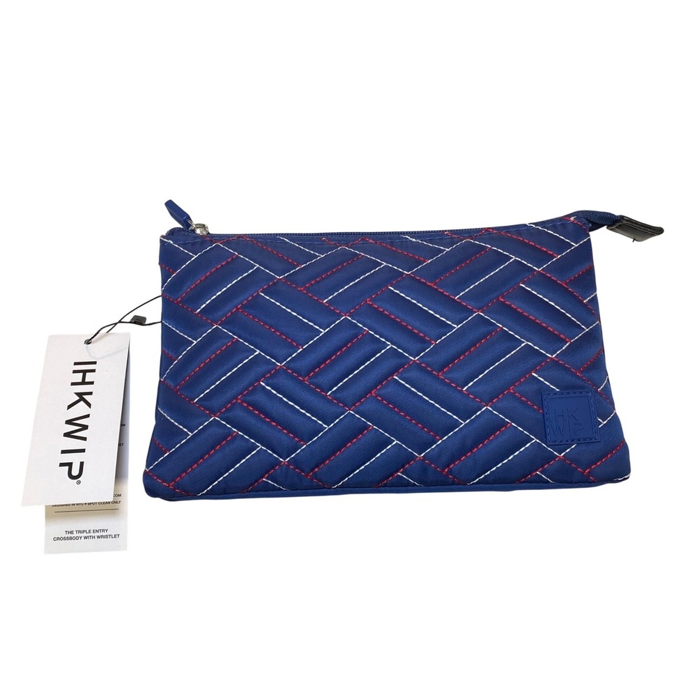 IHKWIP Triple Entry Crossbody Wristlet Blue Quilted RFID Travel Organizer NWT